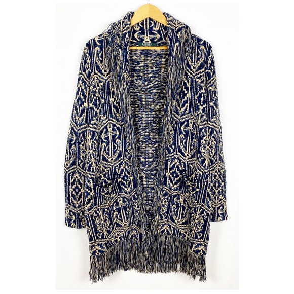 Lauren Ralph Lauren Sweaters - Lauren Ralph Lauren Long Fringed Belted
Jacquard Cardigan Sweater